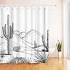 Western Shower Curtain Aztec Cactus Desert Shower Curtain Black White Bathroom Decoration With Hook Waterproof Fabric