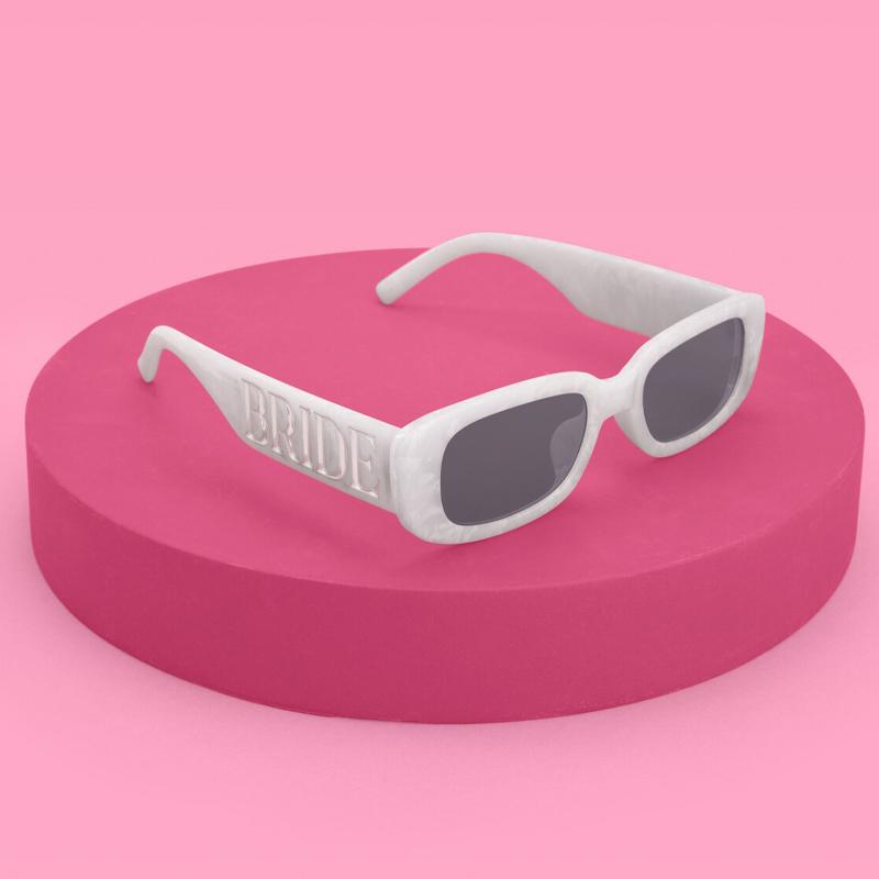 

Bride White Square Sunglasses Bachelorette Party Sunnies Engagement Gift Bridal Shower Accessory Wedding Beach Party Decoration