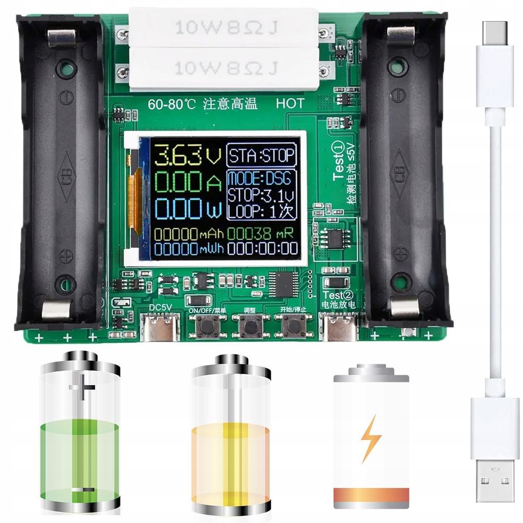 Rosfix Tester LCD Pojemności i Rezystancji Akumulatorów 18650 – Pomiar Pojemności i Rezystancji | USB-C | Trzy Tryby Pracy