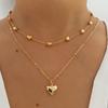 Korean Sweet Temperament Double-Deck Gold Color Love Pendant Necklace Ladies Birthday Wedding Jewelry Accessory Gift