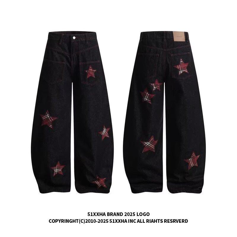Jeans Larghi Unisex a Vita Media Deostrutturati Vestibilità Larga Vintage Americano Lavato Baggy in Denim Pantaloni Rilassati Lunghi Fino a Terra