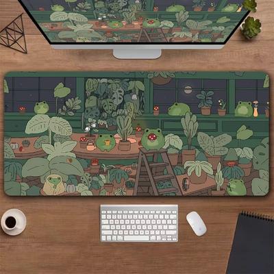 1Pc Kawaii Frogs Desk Mat Large Gaming Mousepad  Cute Mouse Pad Anime Aesthetic Plant Nature Green Extended Deskmat