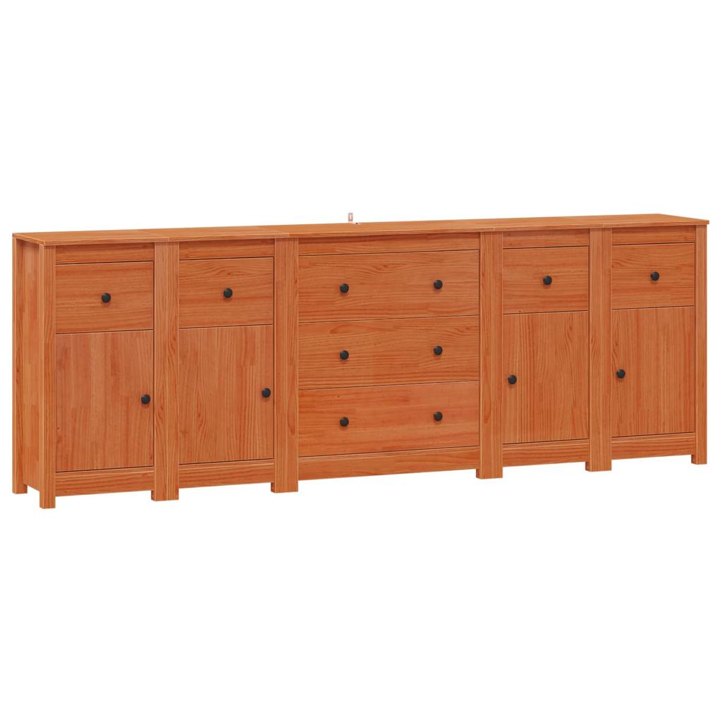 Sideboard with Drawers 5 pcs Wax Brown Solid Pine Wood
