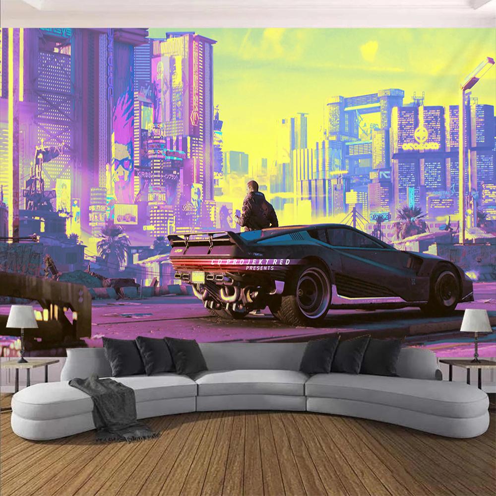 Cyberpunk Future Steam City Home Tapestry Art Wall Hanging Psychedelic Galaxy Hippie Retro Anime Background Decoration 100X70CM