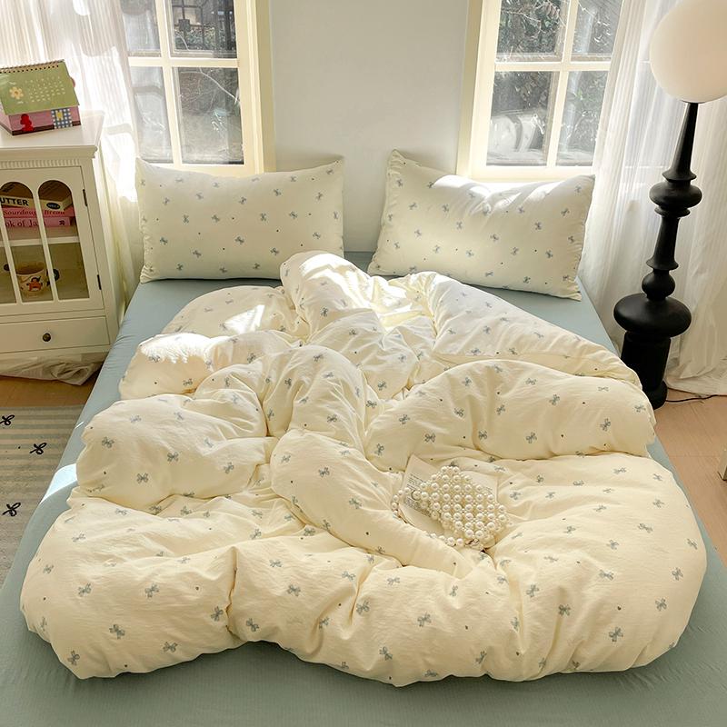 Cute Girl Duvet Cover Set Floral Pastoral Style Duvet Cover Fluffy Comfortable 4Pcs Bedding Set with 1Flat Sheet Pillowcase