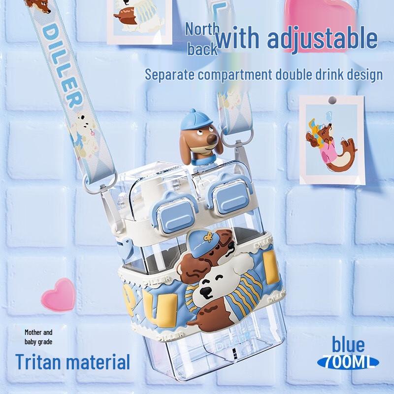 Diller Dachshund Dual-Compartment Tritan Kids  Crossbody Water Bottle