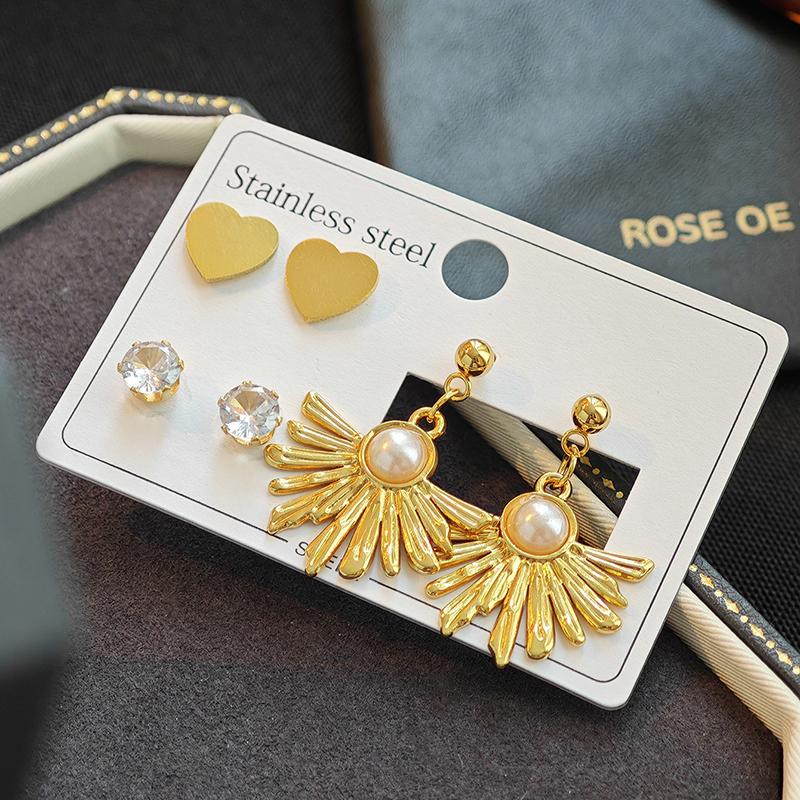 Stainless Steel Leaf Flower Zircon Heart Satr Earrings For Women Bohemia Vintage French Jewelry Gifts Wholesale