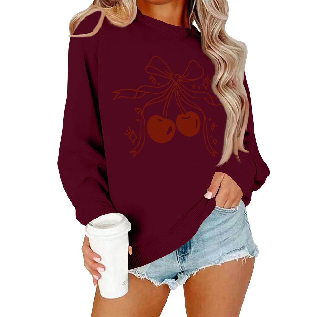 Women's Casual Fashion Print Long Sleeve O-Neck Pullover Top Blouse