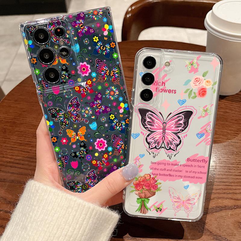 Colorful Butterfly Case For Samsung Galaxy S26 S25 S24 Ultra S23 S25 FE A57 A17 A37 A16 A56 A55 A15 A35 A36 Soft TPU Phone Cover