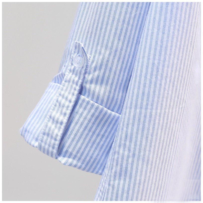 Light Blue Pinstripe Cotton Shirt - Spring 2023 Loose Casual Long Sleeve with Single Pocket