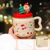 Cute Cartoon Santa Claus Ceramic Mug with Lid High Looking Straw Cup Christmas Gift Souvenir