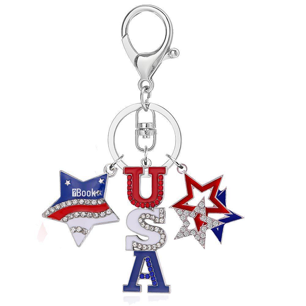 American Independence Day Keychain: Wings, Flag, Stars & Heart USA Pendant