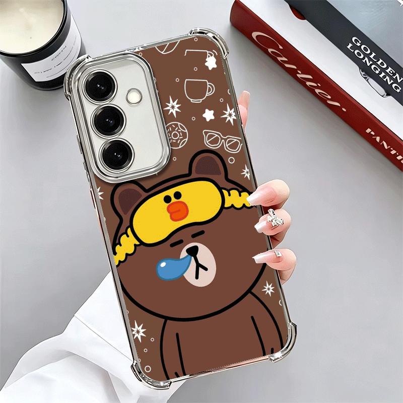 Cartoon Bear B-Browns C-Conys Plating Phone Case For Samsung A17 A07 A37 A57 A16 A56 A15 A55 A14 A54 A13 A53 A26 A36 A25 A35 A24