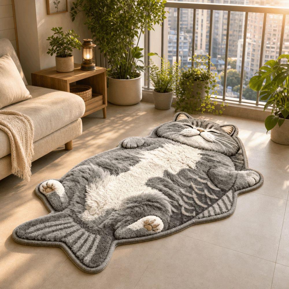 Anti-fouling Home Decor Carpet Easy To Clean Cartoon Cat Carpet Fish-Shaped Area Rug Bedrooms