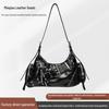 Women's Punk Motorcycle Distressed Leather Crossbody Bag with Multi-Buckle Straps and Rivet Design