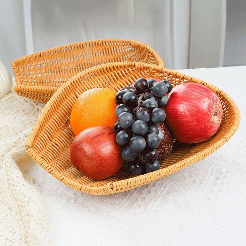 Creative Imitation Vine Winnowing Basket Brown Hand Weaving Drain Basket Sturdy Sun-dry Storage Basket Sundries Organizer