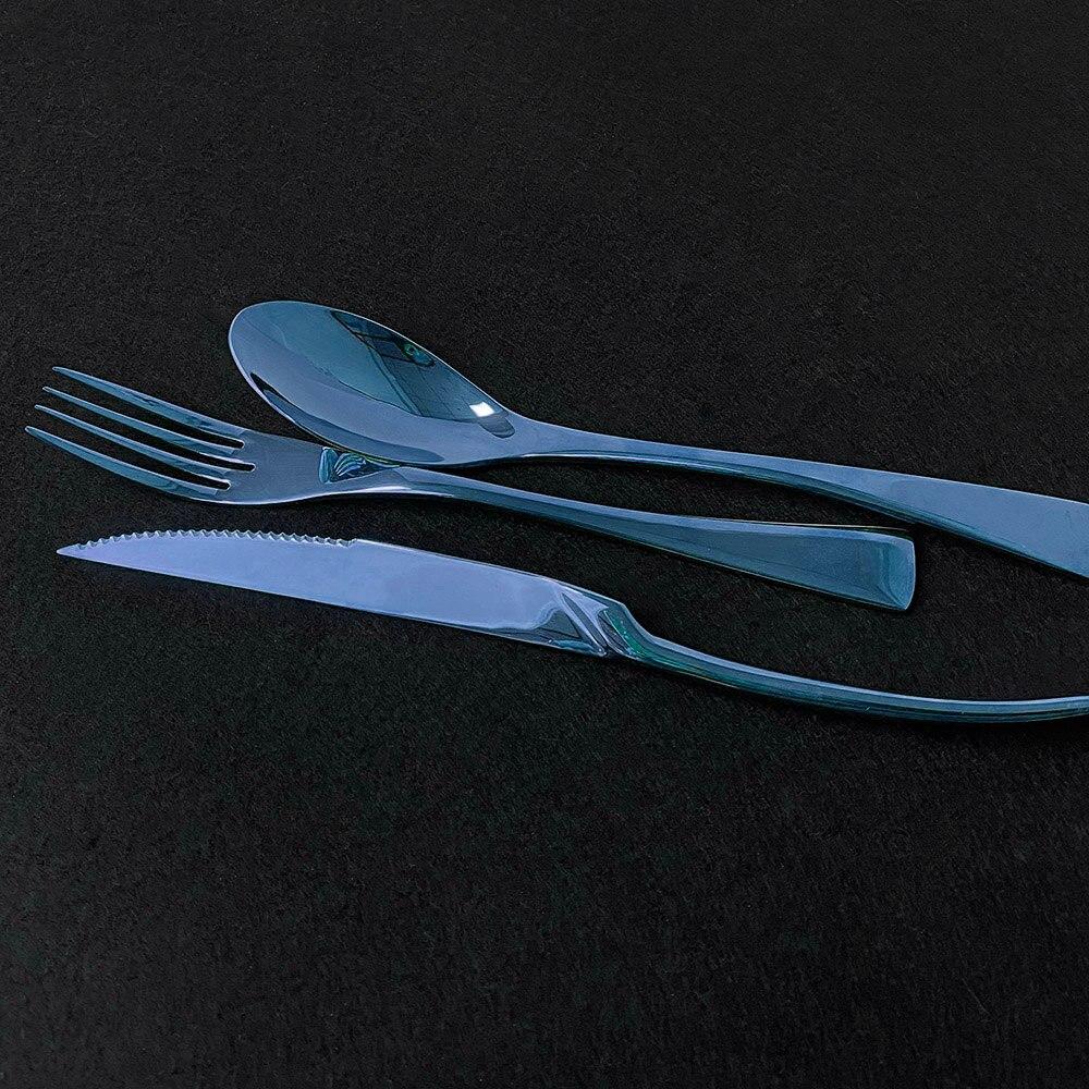 High Quality Blue Dinnerware Cutlery Set Mirror Flatware Set 18/10 Stainless Steel Western Steak Knife Family Kitchen Accessories