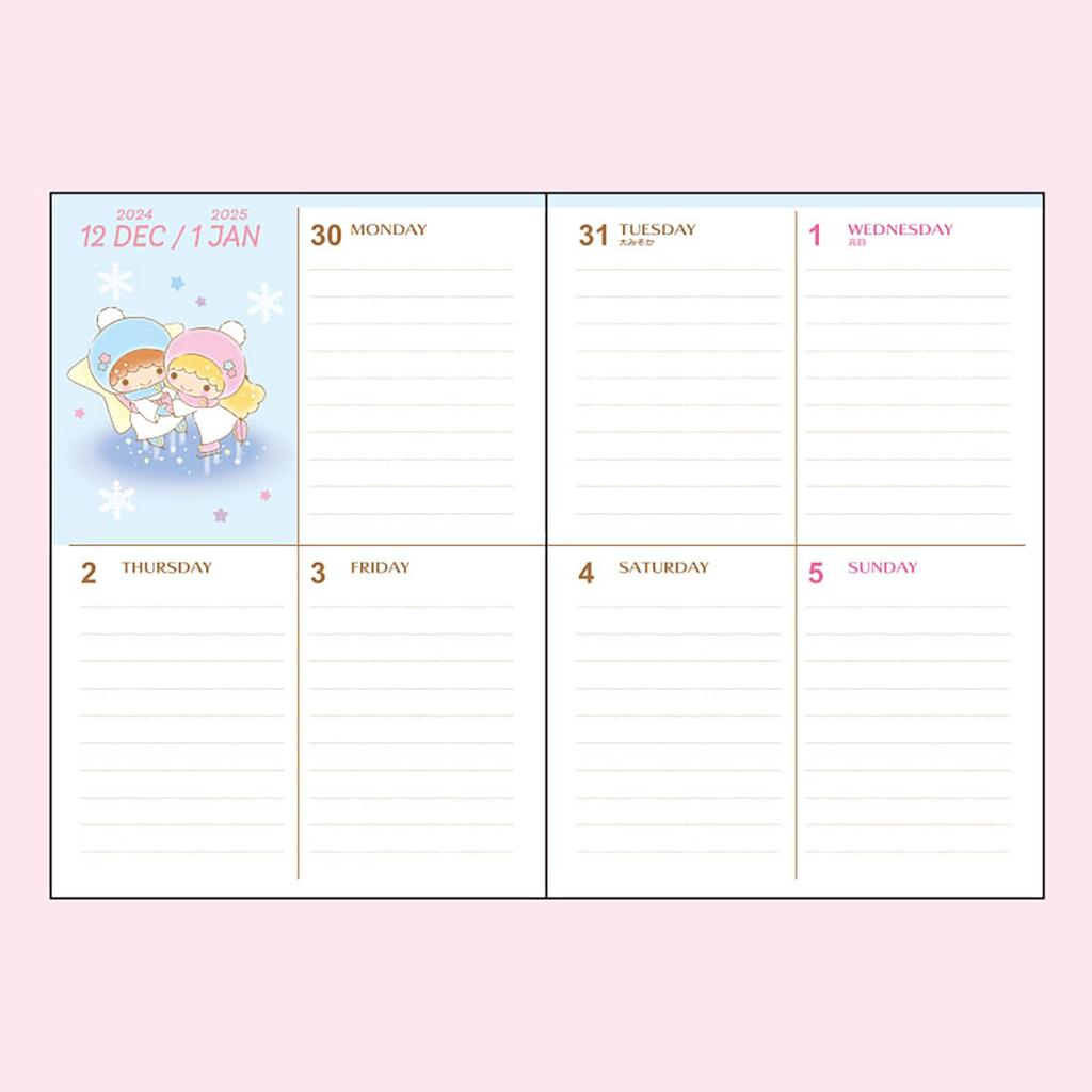 Sanrio B6 Tagebuch (Blocktyp) Little Twin Stars Planer 2025 (Beginnt im Oktober 2024) mit Terminplanaufklebern und Lesezeichen, 456322