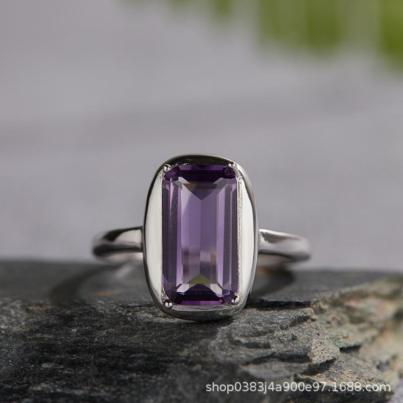 Non-Fading High-End S925 Sterling Silver 18K Gold Natural Amethyst Lucky Treasure Ring Women'S Simple Jewelry