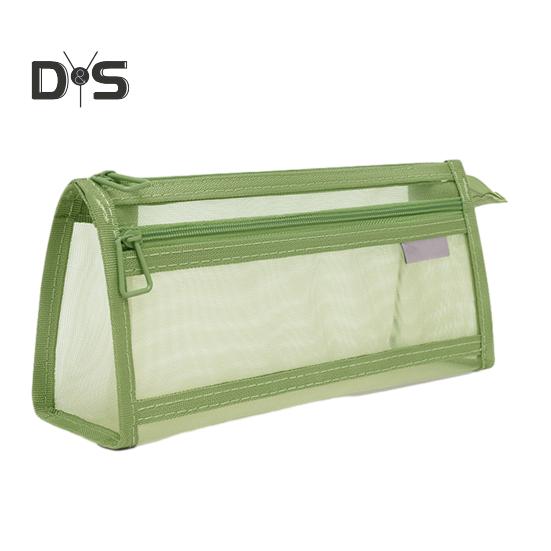 

Сетчатый пенал с застежкой-молнией, прозрачный двухслойный пенал, многофункциональная сумка для хранения канцелярских принадлежностей, органайзер для косметики для офиса и дома зелёный