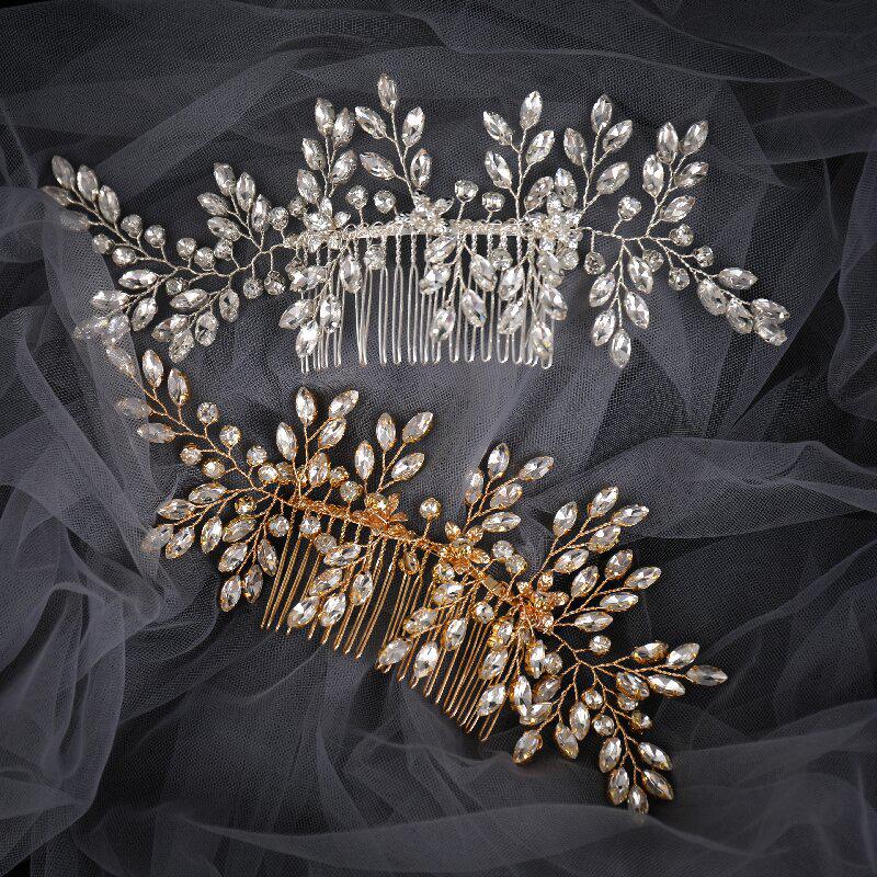

European & American Bridal Rhinestone Hair Comb Updo Accessory золотий