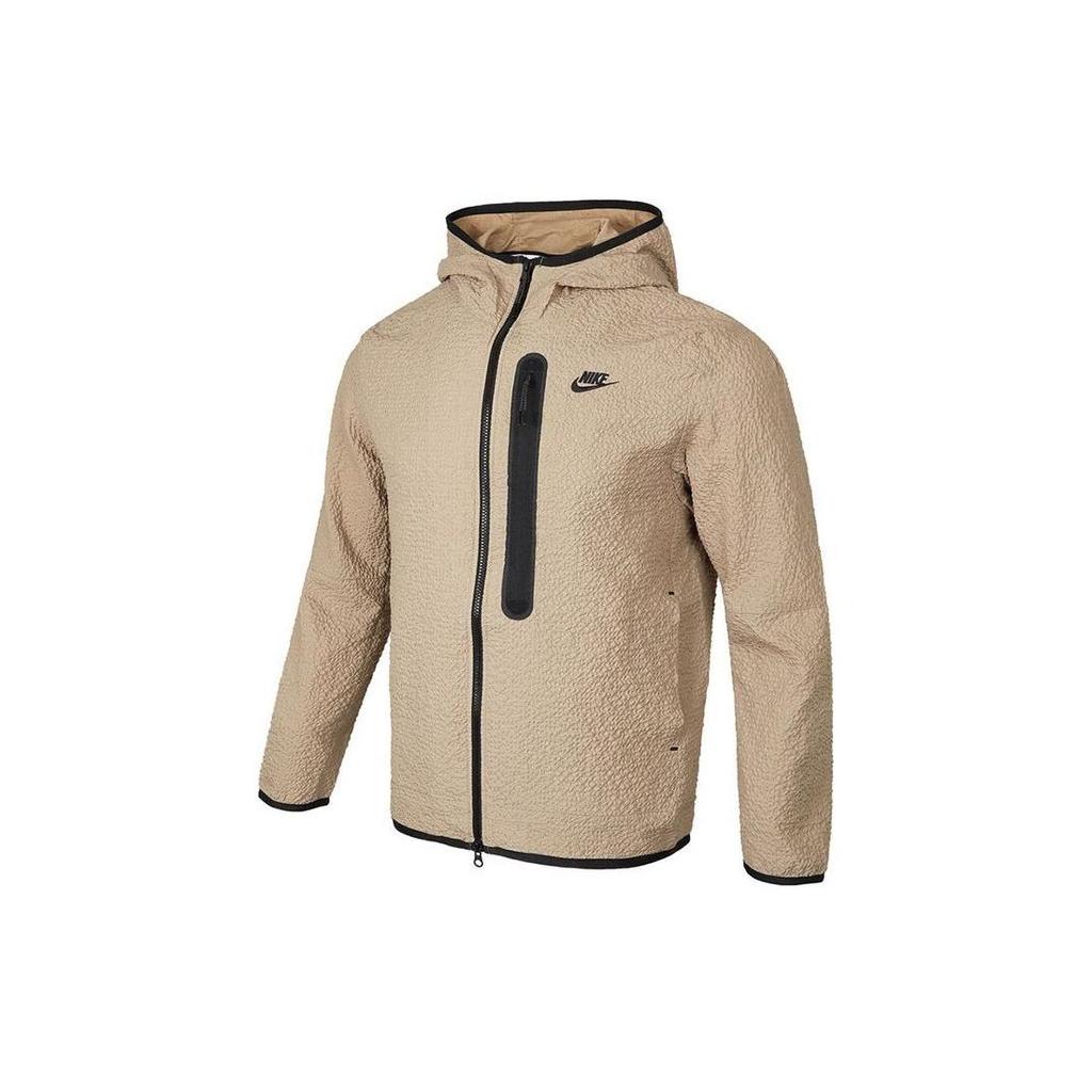 Nike Logo Print Windproof Hooded Woven Jacket Men Jackets Brown DQ4323-247
