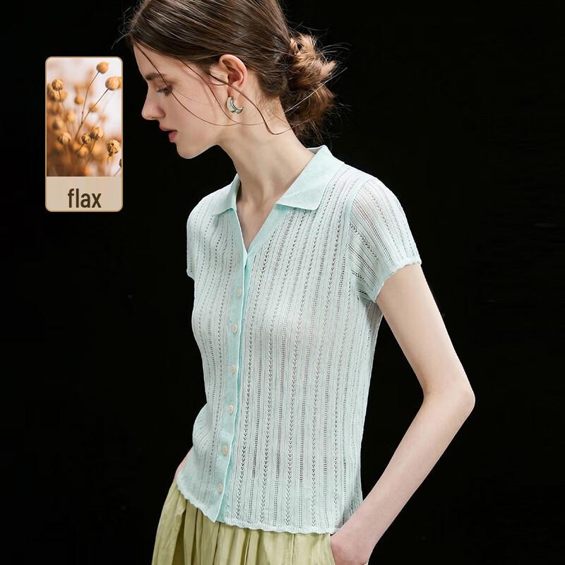 French Resort V-Neck Striped Linen Blend T-shirt L