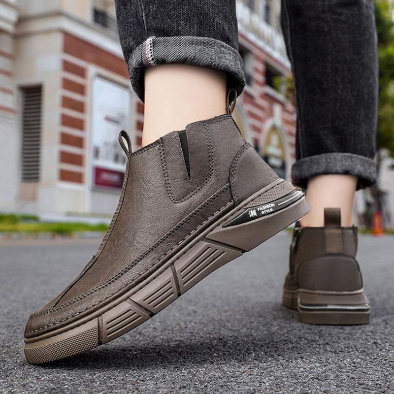 Pánské módní kožené boty Lehké Vodotěsné Pánské boty Outdoorové Ležérní Trekové boty Protiskluzové Zip Motocyklové Kotníkové boty