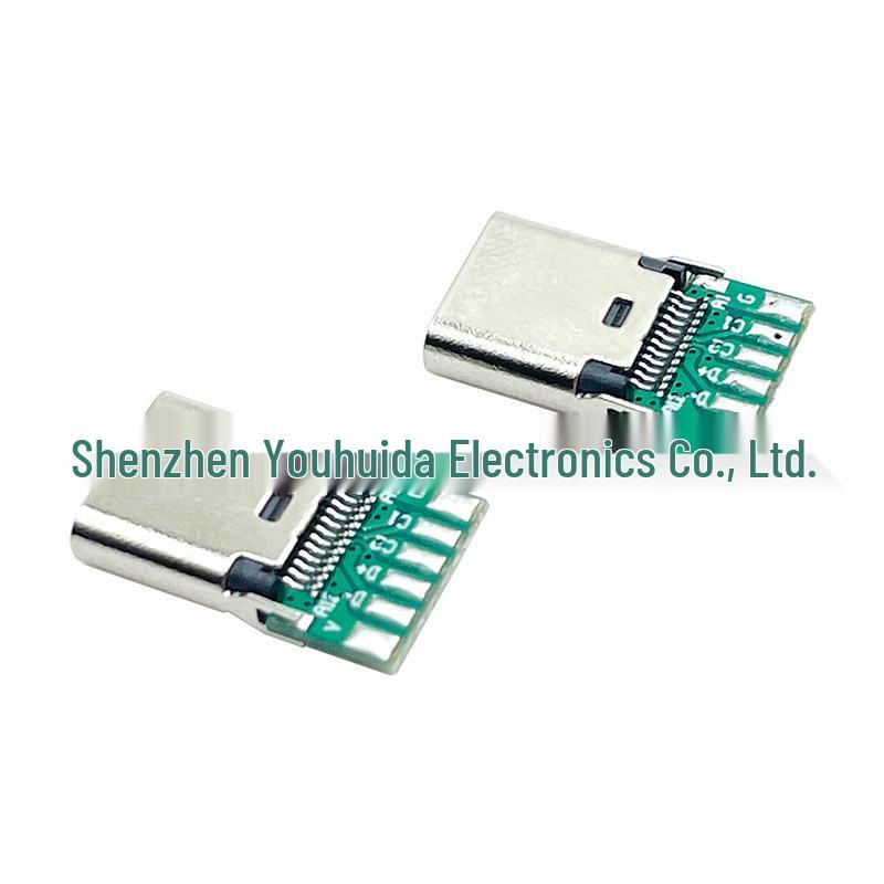 Type-C Female Socket 24P with Riveted Shell and Dual 56K Resistors - 6-Core