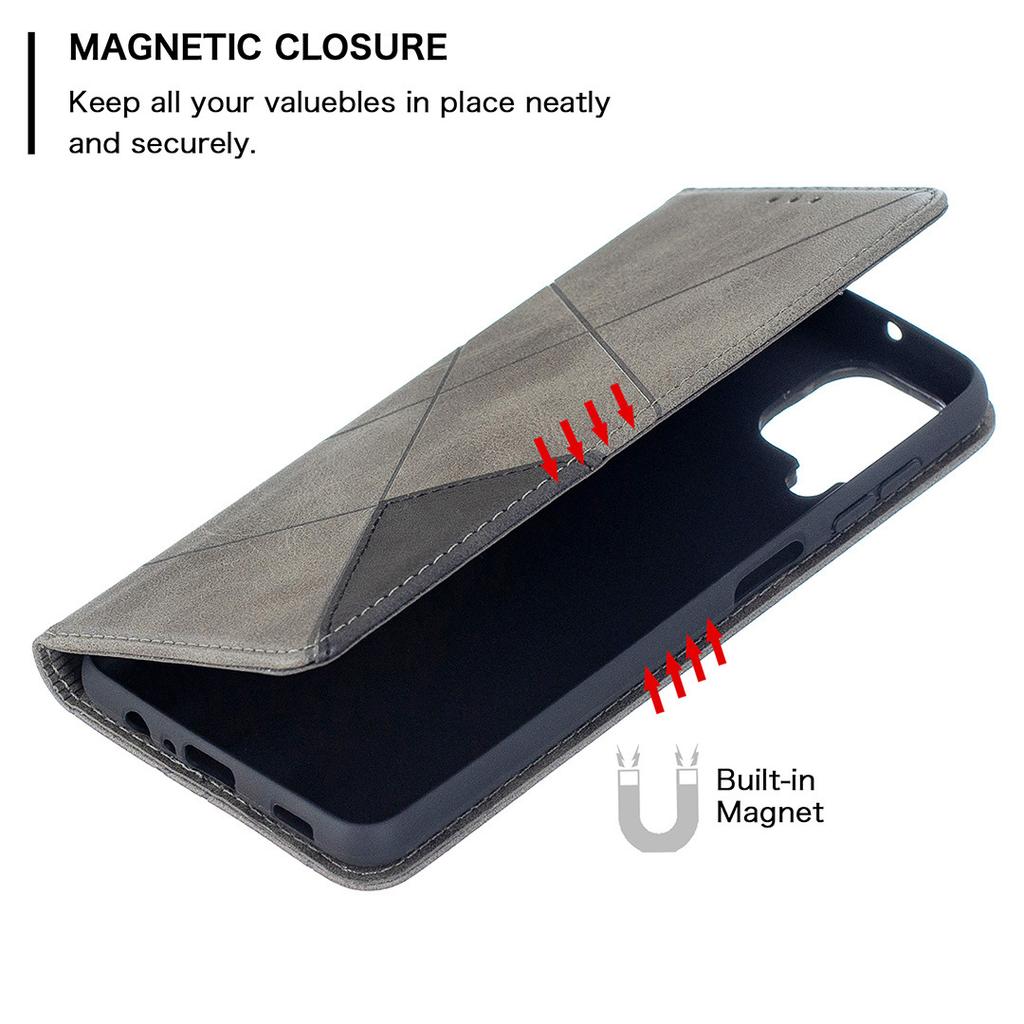 Suitable for Samsung S21 mobile phone leather case A02S prismatic splicing magnetic card holder protective case A72 leather case