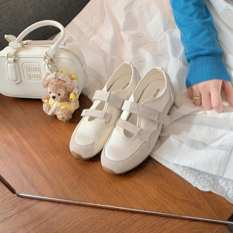 

Lazy Gospel~ 2025 New Double Velcro Coloring Soft Sole Soft Surface Ballet Single Shoes Mary Jane Casual Shoes Women 40 бежевый