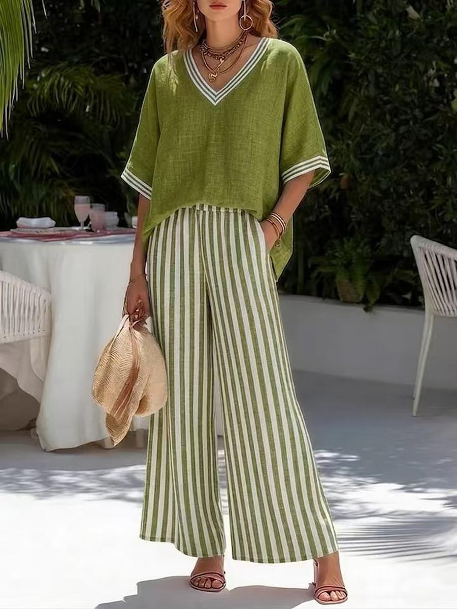 

Striped Wide Leg Pants Set Women s Vacation Style Two Piece Outfit Summer Vacation Style 5XL