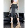 Shorts in Denim con Fori Harajuku Y2K Donna Streetwear Vintage Shorts Jeans Sfumati Shorts con Design Retro Americano Hip Hop
