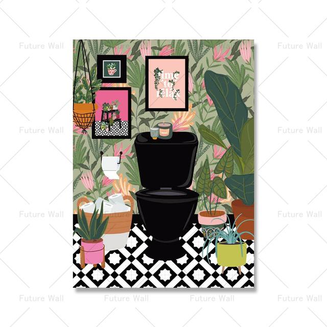 Tropické rostliny Loo Koupelnové rostliny Severský plakát Dekorace se zelenými listy