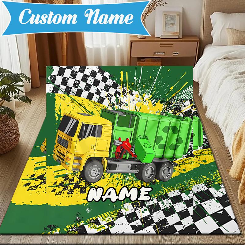 Custom Name Cartoon Excavator Rug for Living Room, Game Rooms, Office, Bedroom, Floor Mat Playful Design, fan gifts Christmas decor