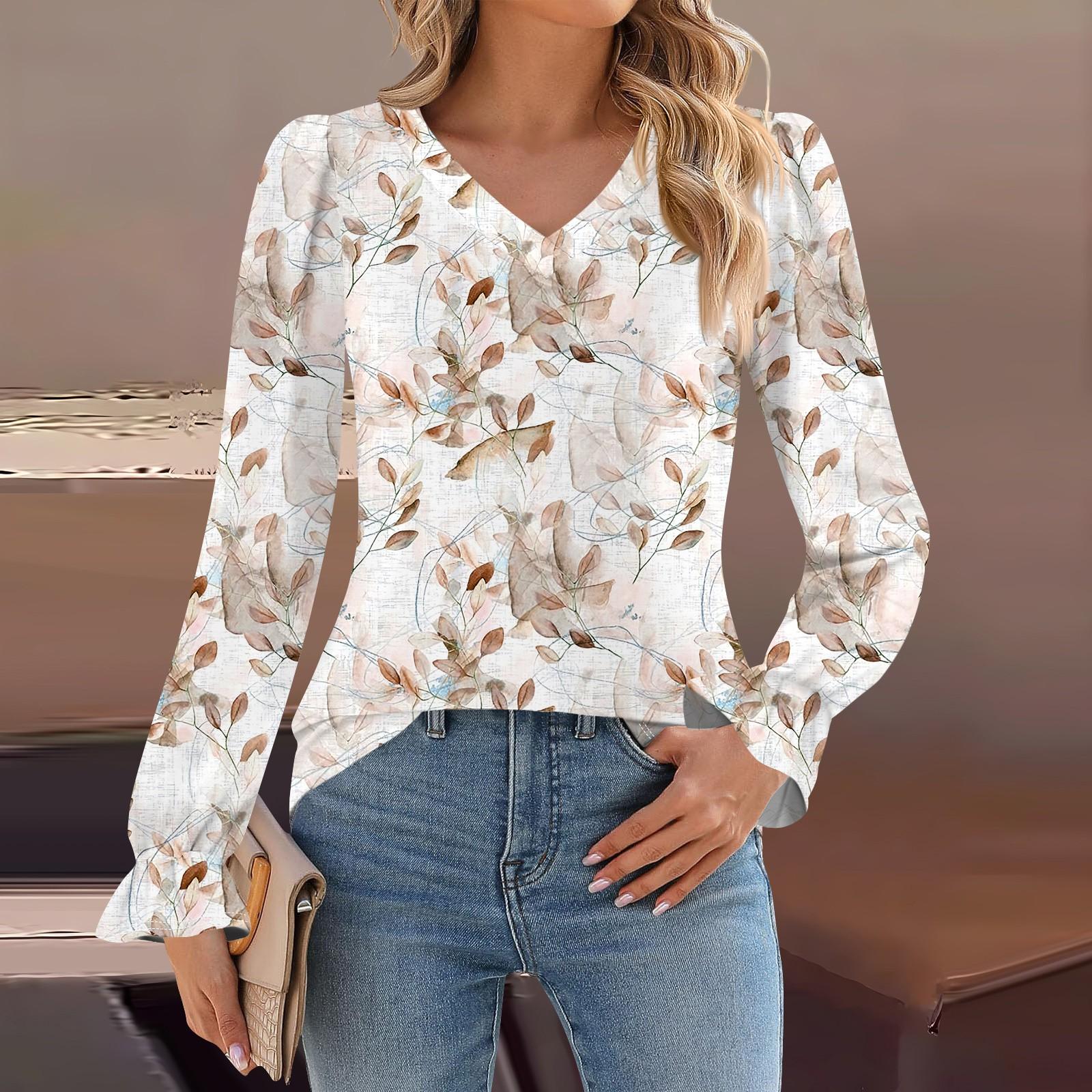 

Жіночий модний повсякденний пуловер з довгими рукавами з принтом і V-подібним вирізом XXXXL бежевий