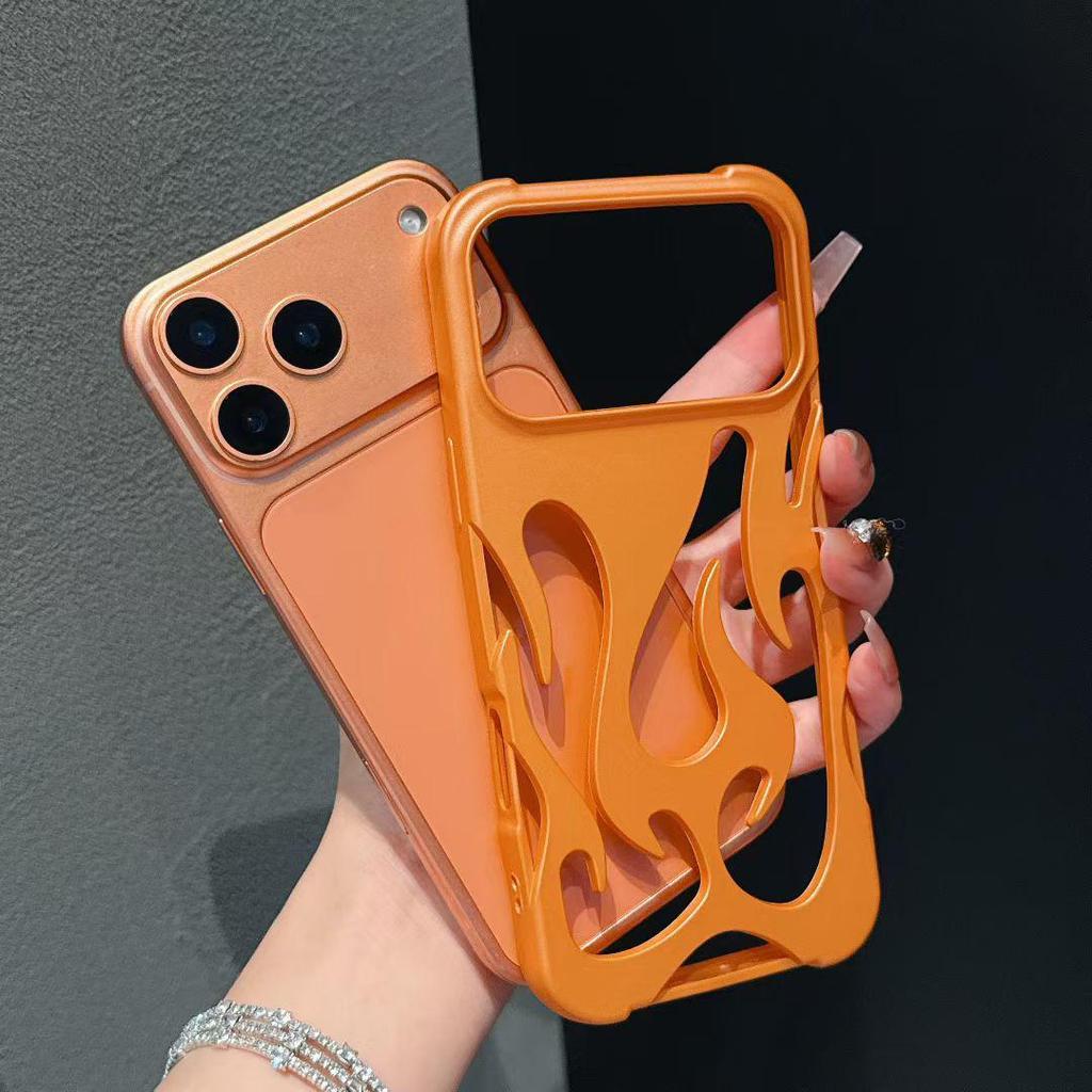 Apple 17 Pro Max Flame Heat Dissipation Case: Hollowed-Out, Frosted, Electroplated, Drop-Proof for iPhone 16/15.