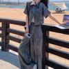 2025 Women's Casual Two-Piece Set: Lightly Mature Short-Sleeved Top & Wide-Leg Cotton Pants