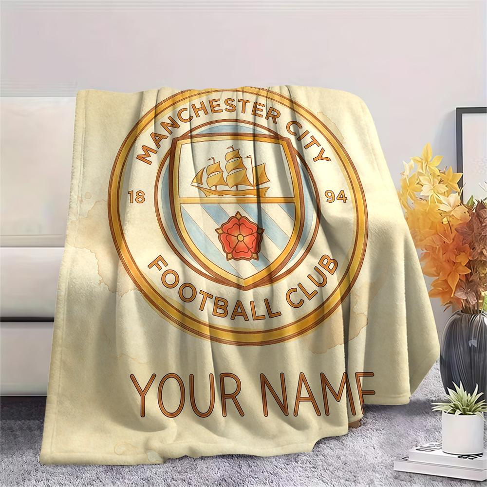 Custom Name Manchester City Flannel Blanket, High quality Comfortable for All Seasons, Home Decor, Warmth and Comfort