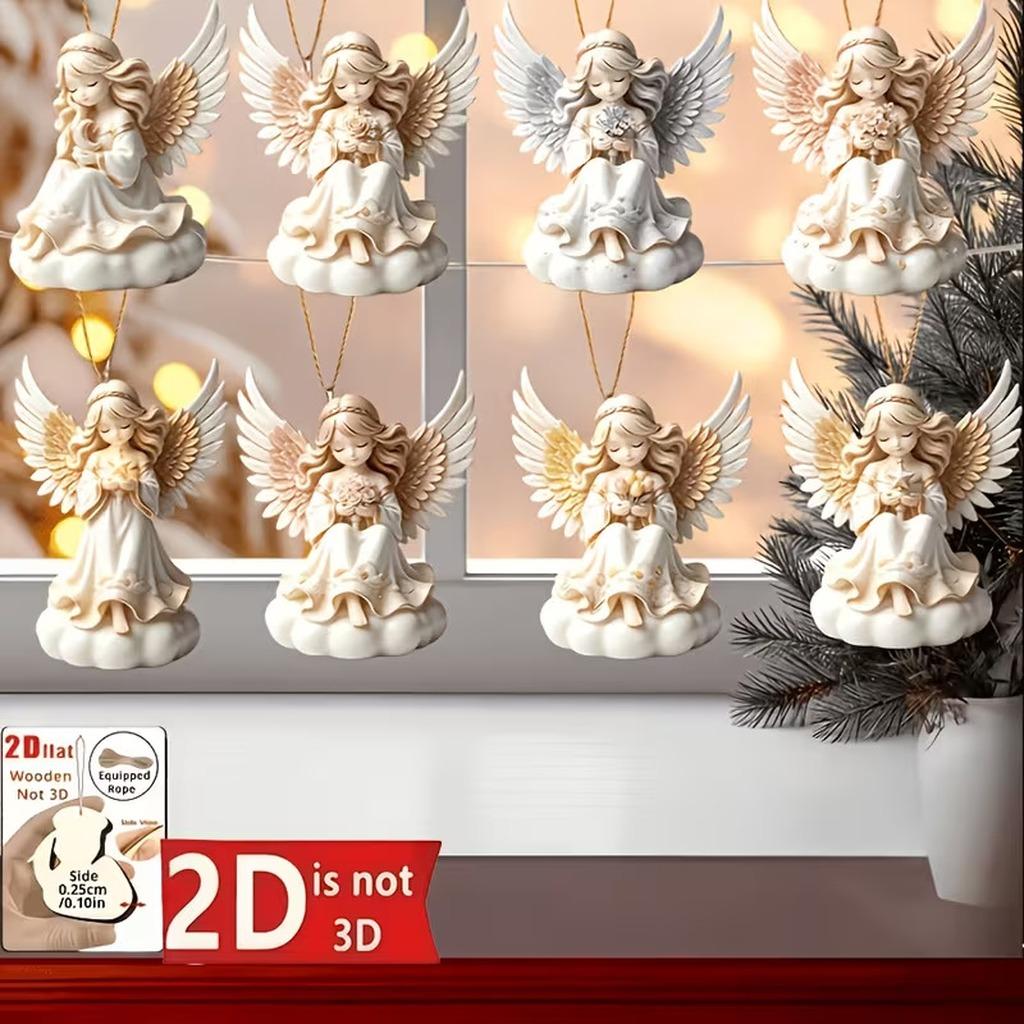 Wooden Holiday Ornament Wooden Wooden Angel Hanging Pendants Modern Minimalist Christmas Hanging Decoration For Christmas Square