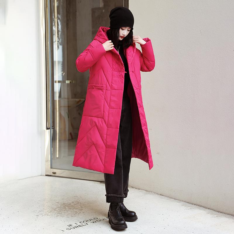 Women Autumn Winter Hooded Neck Long Sleeve Solid Color Single Breasted Knot Loose Warm Long Coat