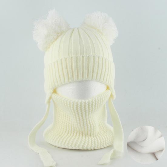 2Pcs/Set Children Winter Hat Scarf Set Plush Ball Decor Solid Color Plush Lining Knitting Hat Warm Neckerchief Set