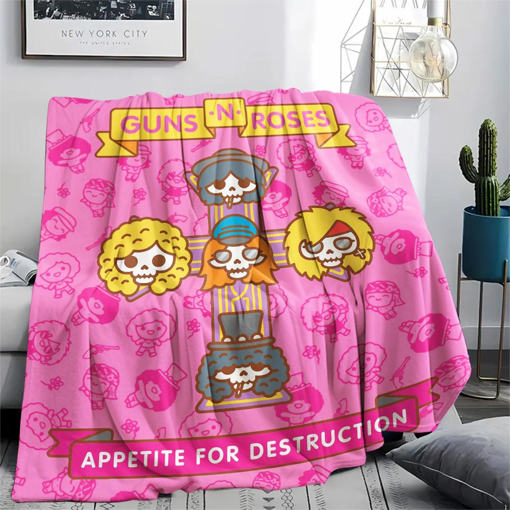 Guns N' Roses,pattern Flannel Blanket, High quality Comfortable for All Seasons, Home Decor, Warmth and Comfort, Perfect for Gifts.