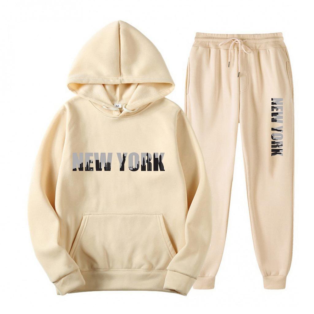 New Fleece Women's Casual Sportswear Hooded Sweatshirt Two-piece Set Casual Set European and American Trendy Brand Men's Loose Fit