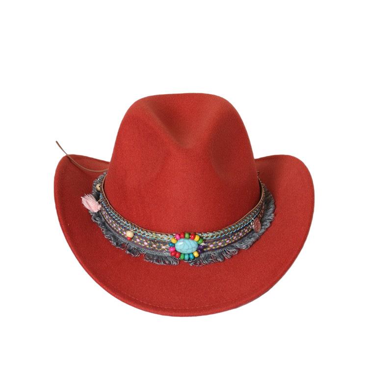 Jewel Ethnic Style Cowboy Hat, Crimped Felt Hat, Western Hat, Outdoor Riding Hat, Men's and Women's Cowboy Hats