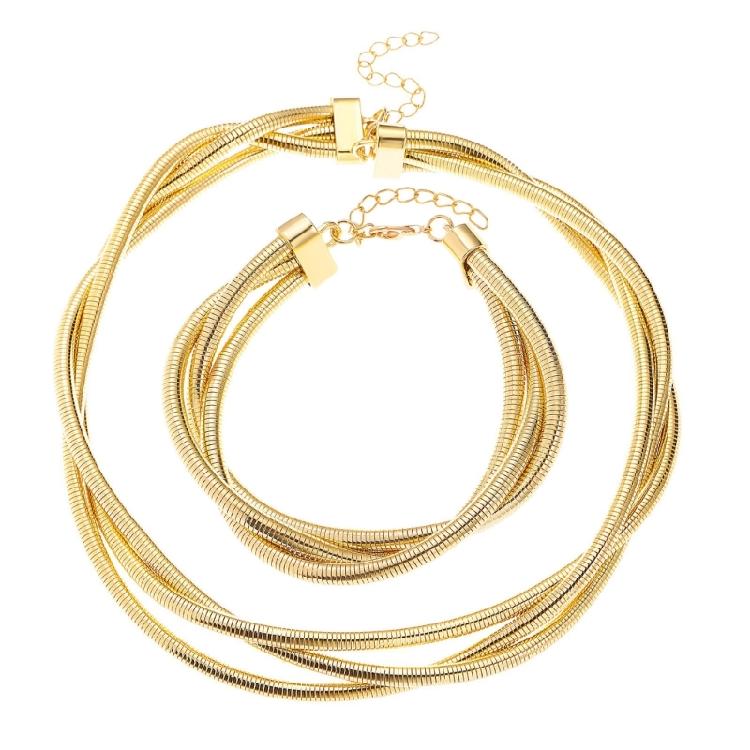 Elegant Necklace and Bracelet Set Trendy 3 Strands Wrap Chain Necklace Bracelet Jewelry Set With Geometric Designs 1