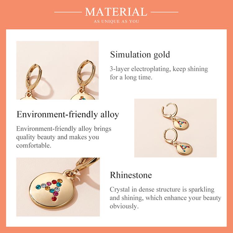 Bisaer Bright Colorful Rhinestones Alphabet A Round Shape Stud Earrings for Women Simple Jewelry