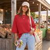 Damen Oversized Lässiges T-Shirt 3/4 Ärmel Lockerer Schnitt Hals Sommer Top