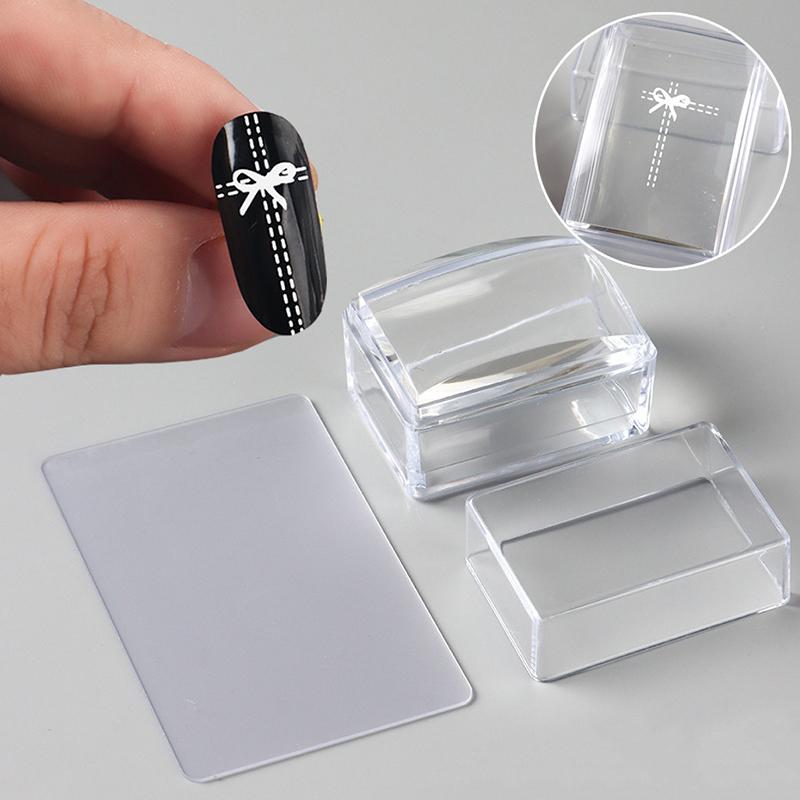 Transparent Rectangle Nail Art Stamper With Scraper Silicone Head Transfer Tool Fast Clear Jelly French Stamping Manicure