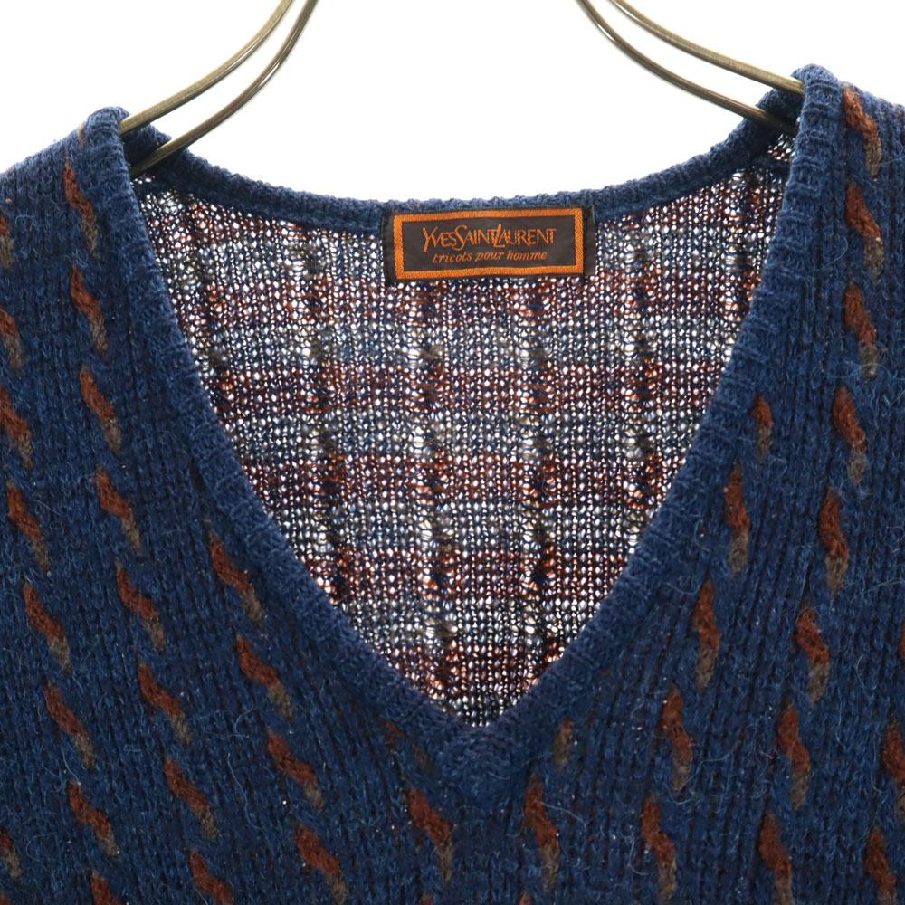 YVES SAINT LAURENT 90s Old V neck Knit vest M Navy Men's Used